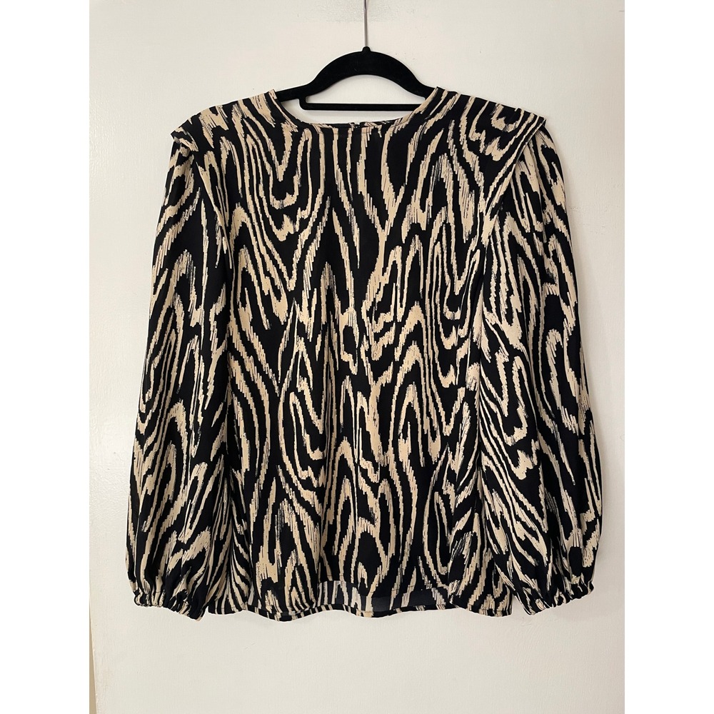 Who What Wear Abstract Zebra Print Long Sleeve Blouse Women's Size S